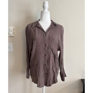 Abercrombie & Fitch Oversized Crinkle Textured Button Up Brown Womens Medium